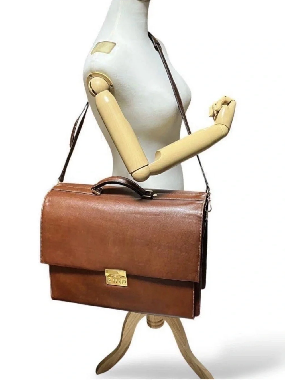 Vintage Gold Pfeil Leather Attache Briefcase Combination Lock Shoulder Strap